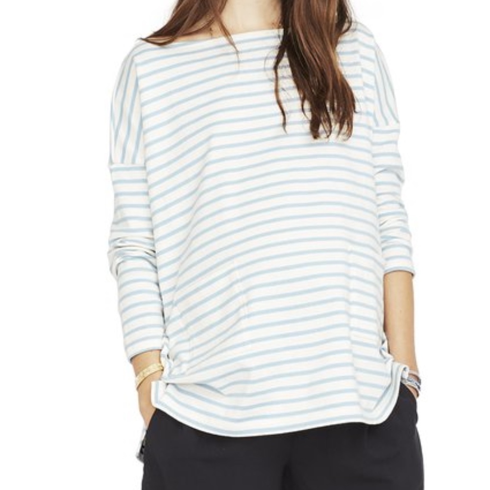 Hatch Collection Bateau Top blue/ivory stripe NWT